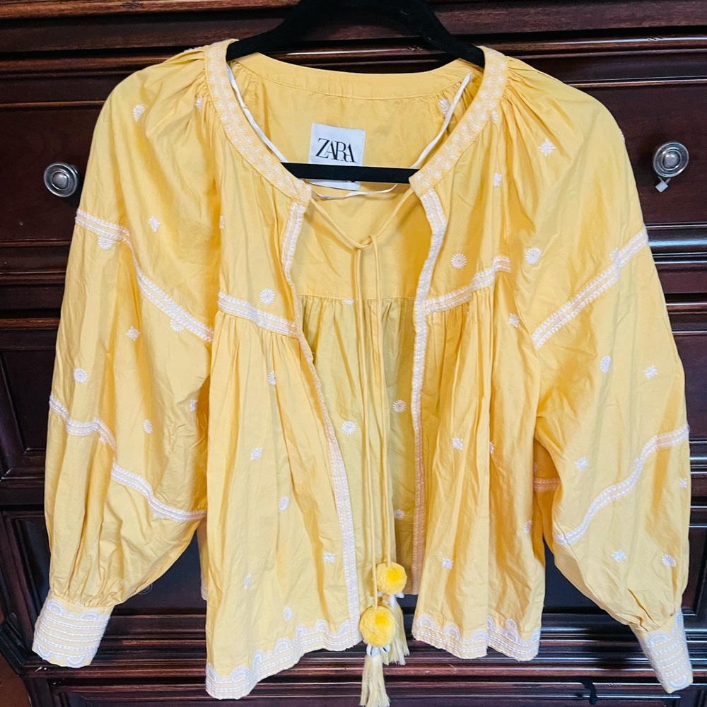 Zara Yellow & Embroidered Top